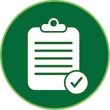 An icon of a clipboard with a checkmark in the lower right corner