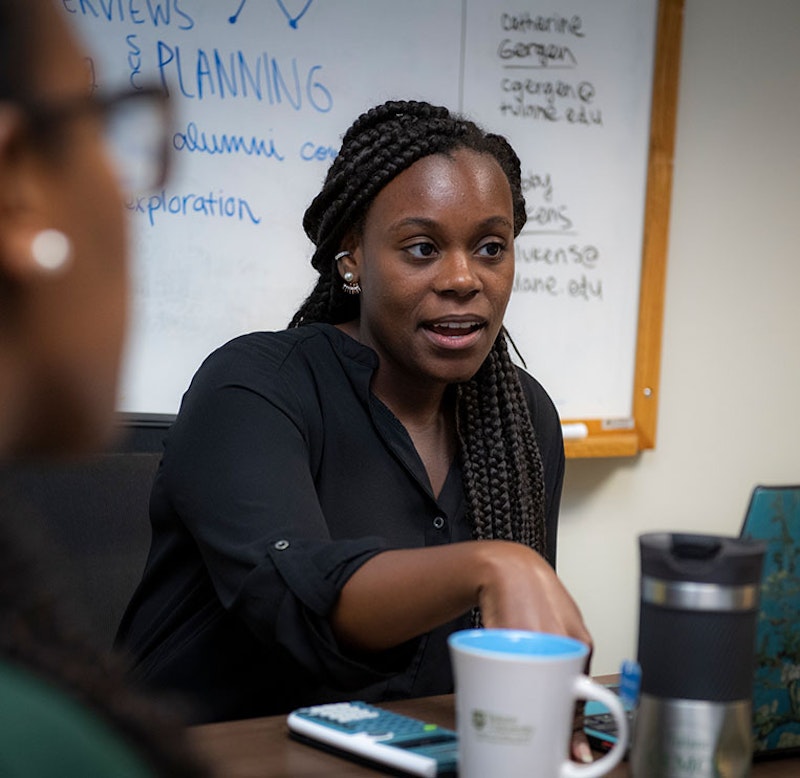 Woman talking in a group